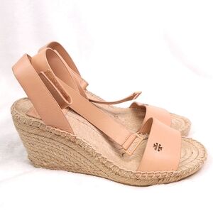 Tory Burch Bima Leather Wedge Espadrille Leather Tan Nude 7